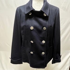 Gap Navy Double Breasted Pea Coat Wool Blend Size Medium